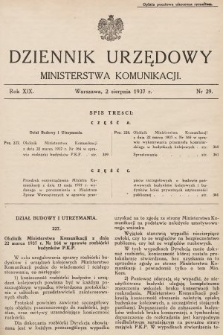 Dziennik Urzędowy Ministerstwa Komunikacji. 1937, nr 29