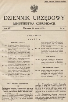 Dziennik Urzędowy Ministerstwa Komunikacji. 1938, nr 16