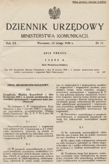 Dziennik Urzędowy Ministerstwa Komunikacji. 1938, nr 17