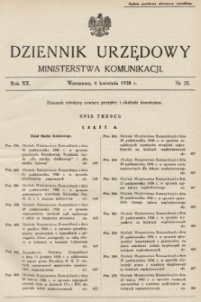 Dziennik Urzędowy Ministerstwa Komunikacji. 1938, nr 27