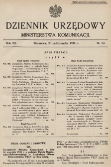 Dziennik Urzędowy Ministerstwa Komunikacji. 1938, nr 62