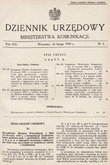 Dziennik Urzędowy Ministerstwa Komunikacji. 1939, nr 5
