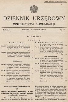 Dziennik Urzędowy Ministerstwa Komunikacji. 1939, nr 13