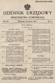 Dziennik Urzędowy Ministerstwa Komunikacji. 1939, nr 14