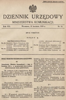 Dziennik Urzędowy Ministerstwa Komunikacji. 1939, nr 15