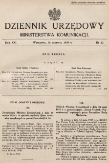 Dziennik Urzędowy Ministerstwa Komunikacji. 1939, nr 22