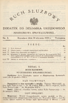 Ruch Służbowy : dodatek do Dziennika Urzędowego Ministerstwa Sprawiedliwości. 1931, nr 3