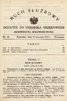 Ruch Służbowy : dodatek do Dziennika Urzędowego Ministerstwa Sprawiedliwości. 1931, nr 23