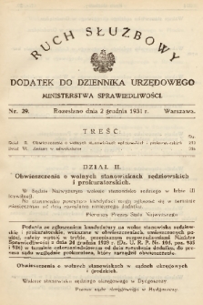 Ruch Służbowy : dodatek do Dziennika Urzędowego Ministerstwa Sprawiedliwości. 1931, nr 29