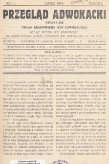 Przegląd Adwokacki : organ Krakowskiej Izby Adwokackiej. 1913, nr 1