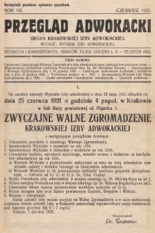 Przegląd Adwokacki : organ Krakowskiej Izby Adwokackiej. 1921, nr 1