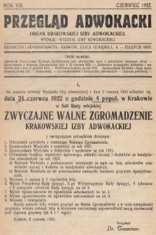 Przegląd Adwokacki : organ Krakowskiej Izby Adwokackiej. 1922, nr 1