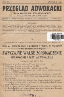 Przegląd Adwokacki : organ Krakowskiej Izby Adwokackiej. 1925, nr 1