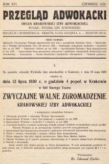 Przegląd Adwokacki : organ Krakowskiej Izby Adwokackiej. 1930, nr 1