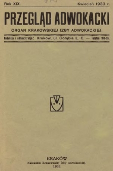 Przegląd Adwokacki : organ Krakowskiej Izby Adwokackiej. 1933, nr 1