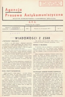 Agencja Prasowa Antykomunistyczna : APA. 1937, nr 74