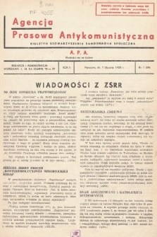 Agencja Prasowa Antykomunistyczna : APA. 1938, nr 1