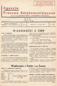 Agencja Prasowa Antykomunistyczna : APA. 1938, nr 3