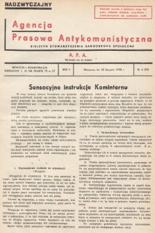 Agencja Prasowa Antykomunistyczna : APA. 1938, nr 4 (nadzwyczajny)