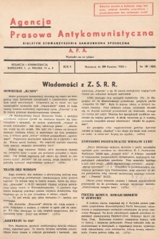 Agencja Prasowa Antykomunistyczna : APA. 1938, nr 18