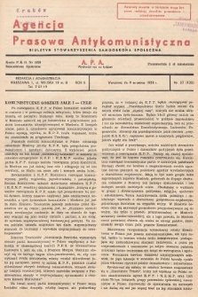 Agencja Prasowa Antykomunistyczna : APA. 1938, nr 37