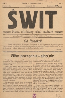 Świt : pismo młodzieży szkół średnich. 1935, nr 1
