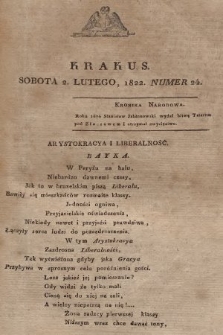 Krakus : towarzysz liberalny Pszczółki Krakowskiej : pismo [...] poświęcone narodowości i polityce, tudzież dziennym zdarzeniom w kraju i stolicy Rzeczypospolitej Krakowskiej. T. 1, 1822, nr 24