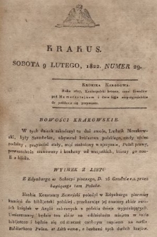 Krakus : towarzysz liberalny Pszczółki Krakowskiej : pismo [...] poświęcone narodowości i polityce, tudzież dziennym zdarzeniom w kraju i stolicy Rzeczypospolitej Krakowskiej. T. 1, 1822, nr 29