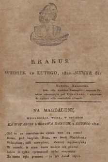 Krakus : towarzysz liberalny Pszczółki Krakowskiej : pismo [...] poświęcone narodowości i polityce, tudzież dziennym zdarzeniom w kraju i stolicy Rzeczypospolitej Krakowskiej. T. 1, 1822, nr 31
