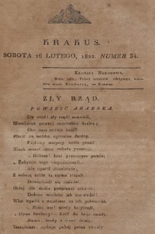 Krakus : towarzysz liberalny Pszczółki Krakowskiej : pismo [...] poświęcone narodowości i polityce, tudzież dziennym zdarzeniom w kraju i stolicy Rzeczypospolitej Krakowskiej. T. 1, 1822, nr 34