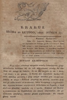 Krakus : towarzysz liberalny Pszczółki Krakowskiej : pismo [...] poświęcone narodowości i polityce, tudzież dziennym zdarzeniom w kraju i stolicy Rzeczypospolitej Krakowskiej. T. 1, 1822, nr 37