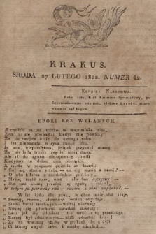 Krakus : towarzysz liberalny Pszczółki Krakowskiej : pismo [...] poświęcone narodowości i polityce, tudzież dziennym zdarzeniom w kraju i stolicy Rzeczypospolitej Krakowskiej. T. 1, 1822, nr 42