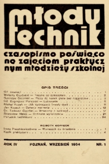 Młody Technik : czasopismo poświęcone zajęciom praktycznym młodzieży szkolnej. 1934, nr 1