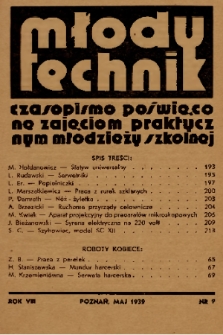 Młody Technik : czasopismo poświęcone zajęciom praktycznym młodzieży szkolnej. 1939, nr 9