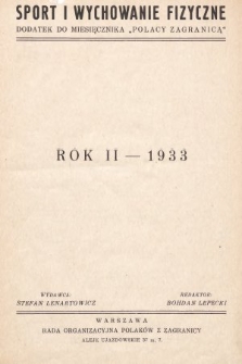 Sport i Wychowanie Fizyczne : dodatek do miesięcznika „Polacy Zagranicą”. 1934, spis treści