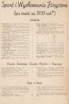 Sport i Wychowanie Fizyczne : dodatek do miesięcznika „Polacy Zagranicą”. 1935, spis treści