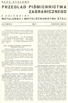 Przegląd Piśmiennictwa Zagranicznego z Dziedziny Metalurgii i Metaloznawstwa Stali. 1937, nr 5
