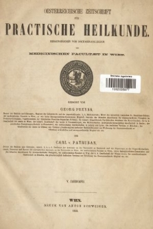 Oesterreichische Zeitschrift für Practische Heikunde : herausgegeben von dem Doctoren - Collegium der Medicinischen Facultät in Wien. 1859, indeksy