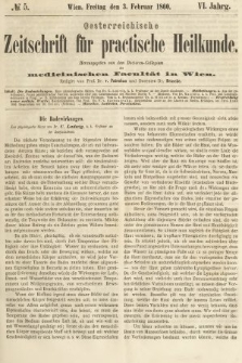 Oesterreichische Zeitschrift für Practische Heikunde : herausgegeben von dem Doctoren - Collegium der Medicinischen Facultät in Wien. 1860, nr 5