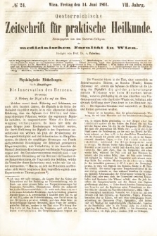 Oesterreichische Zeitschrift für Practische Heikunde : herausgegeben von dem Doctoren - Collegium der Medicinischen Facultät in Wien. 1861, nr 24