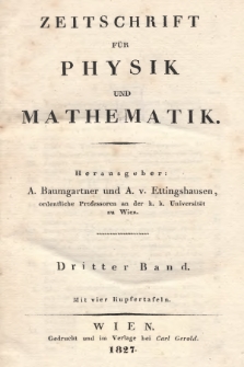 Zeitschrift für Physik und Mathematik. Bd. 3, 1827, Inhalt heft 1-4