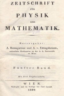 Zeitschrift für Physik und Mathematik. Bd. 5, 1829, Inhalt heft 1-4