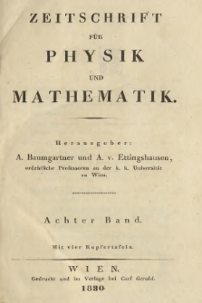 Zeitschrift für Physik und Mathematik. Bd. 8, 1830, Inhalt heft 1-4