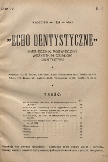 Echo Dentystyczne : miesięcznik poświęcony wszystkim działom dentystyki. 1929, nr 3-4