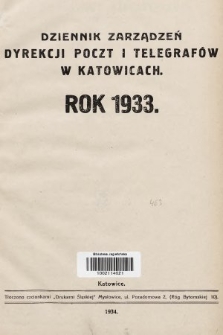 Dziennik Zarządzeń Dyrekcji Poczt i Telegrafów w Katowicach. 1933, skorowidz