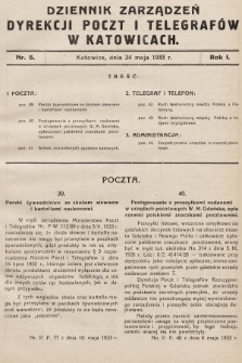 Dziennik Zarządzeń Dyrekcji Poczt i Telegrafów w Katowicach. 1933, nr 5