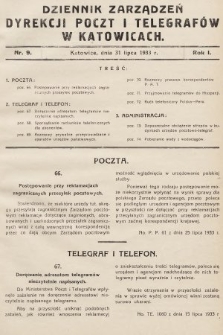 Dziennik Zarządzeń Dyrekcji Poczt i Telegrafów w Katowicach. 1933, nr 9