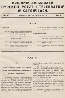 Dziennik Zarządzeń Dyrekcji Poczt i Telegrafów w Katowicach. 1933, nr 11