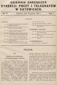 Dziennik Zarządzeń Dyrekcji Poczt i Telegrafów w Katowicach. 1933, nr 17