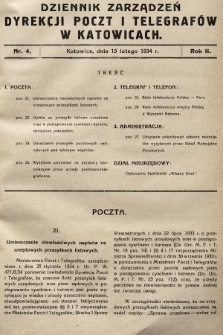 Dziennik Zarządzeń Dyrekcji Okręgu Poczt i Telegrafów w Katowicach. 1934, nr 4